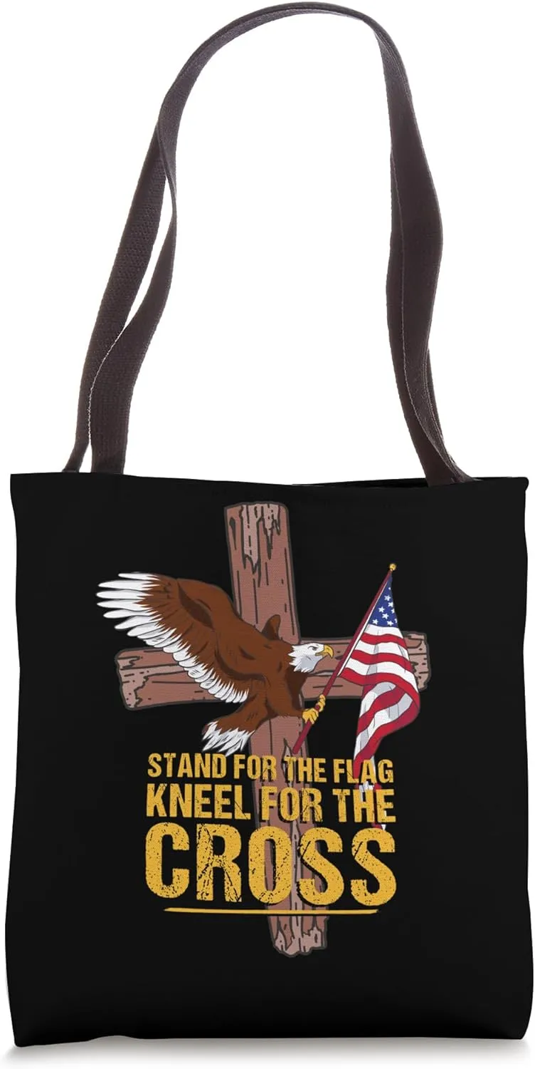 Stand For The Flag Kneel For The Cross Patriotic Religious Tote Bag