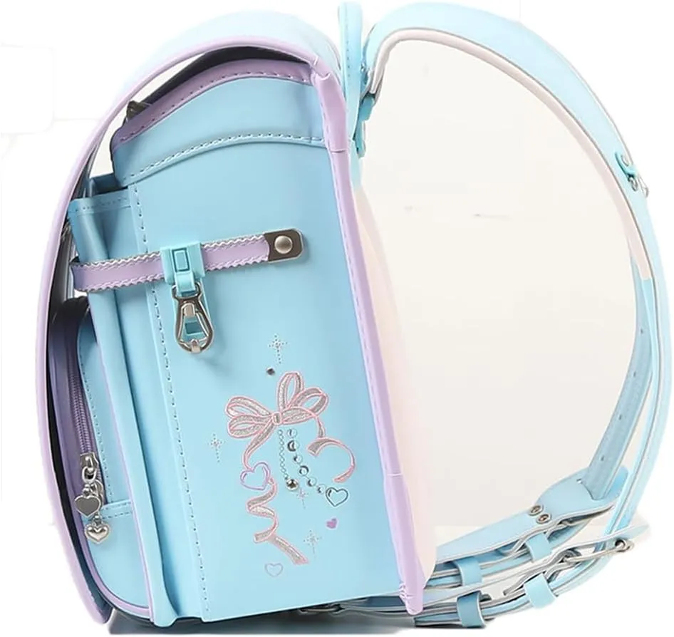Star-Wind Randoseru backpack automatic school bag boys girls PU leather light weight Rain Cover, Blue