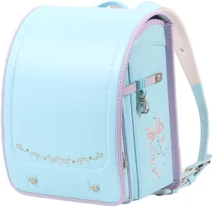 Star-Wind Randoseru backpack automatic school bag boys girls PU leather light weight Rain Cover, Blue