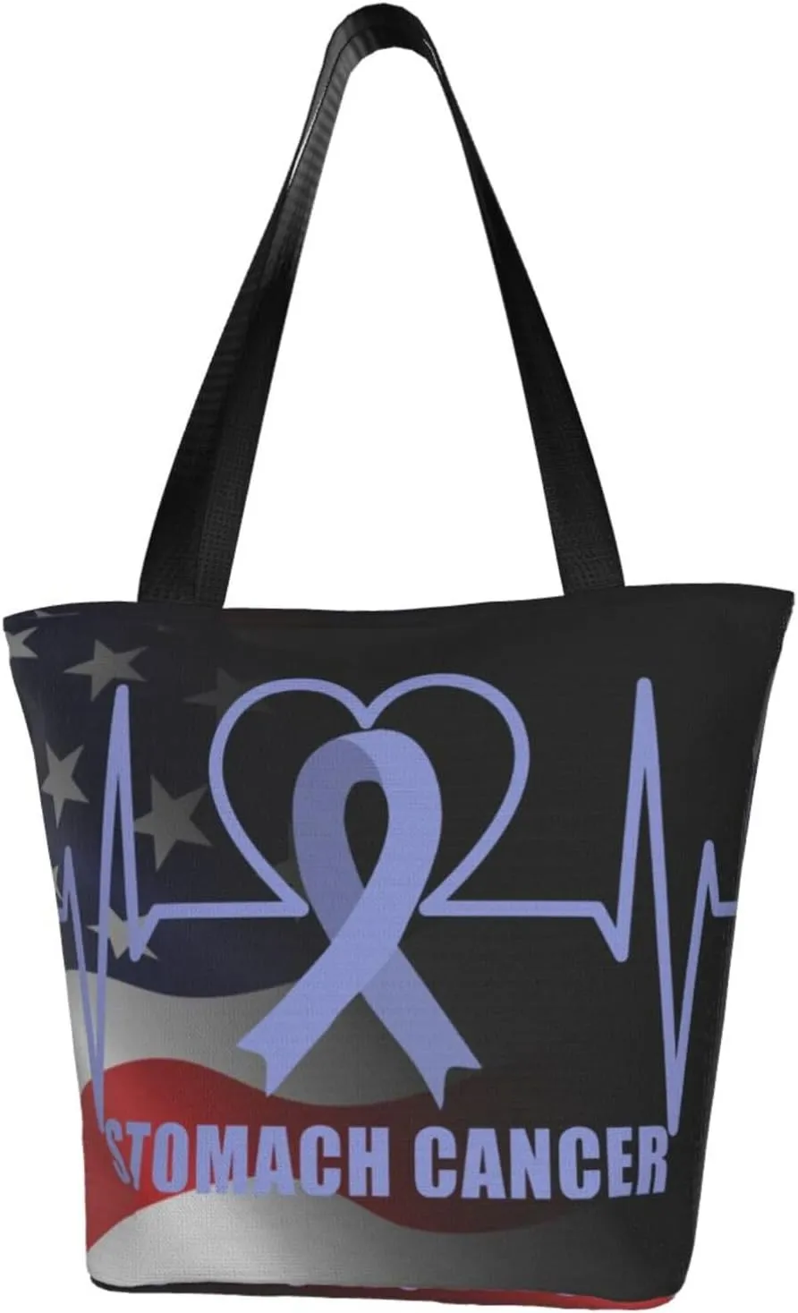 Stomach Cancer Awareness Heartbeat Periwinkle Ribbon Fashion Shoulder Bag Large Capacity For Man Or Woman
