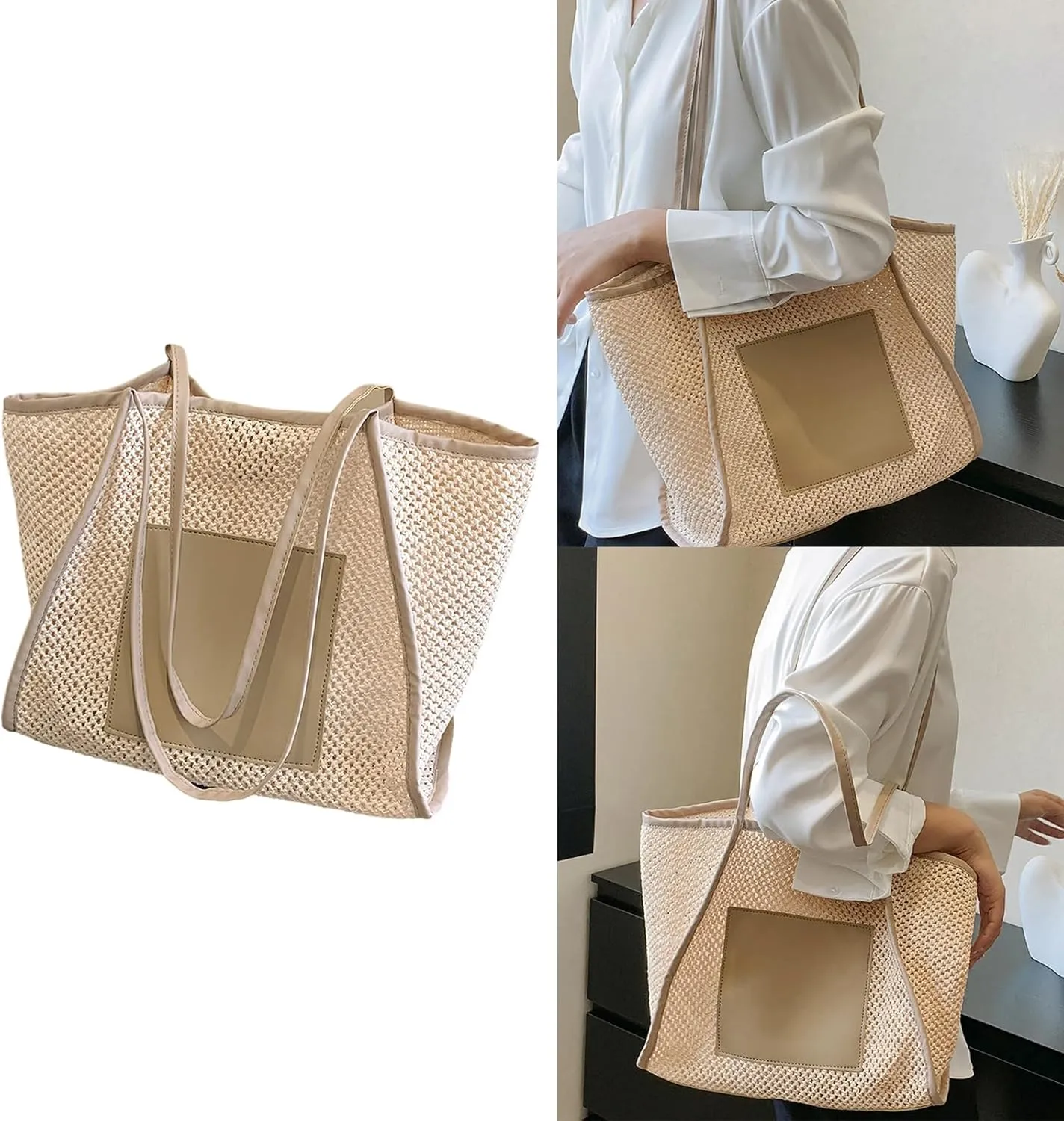 Stylish Beach Bag for Women Large Mesh Hollow Handbag Lightweight Perfect for Travel Pool Gym & Picnic