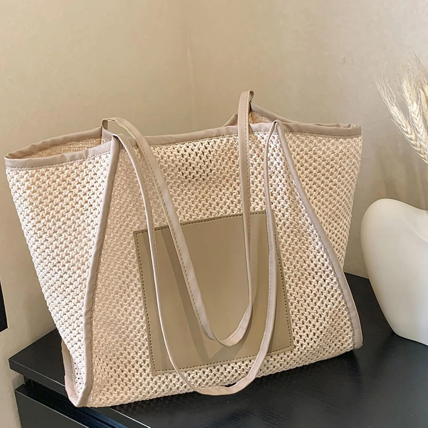 Stylish Beach Bag for Women Large Mesh Hollow Handbag Lightweight Perfect for Travel Pool Gym & Picnic