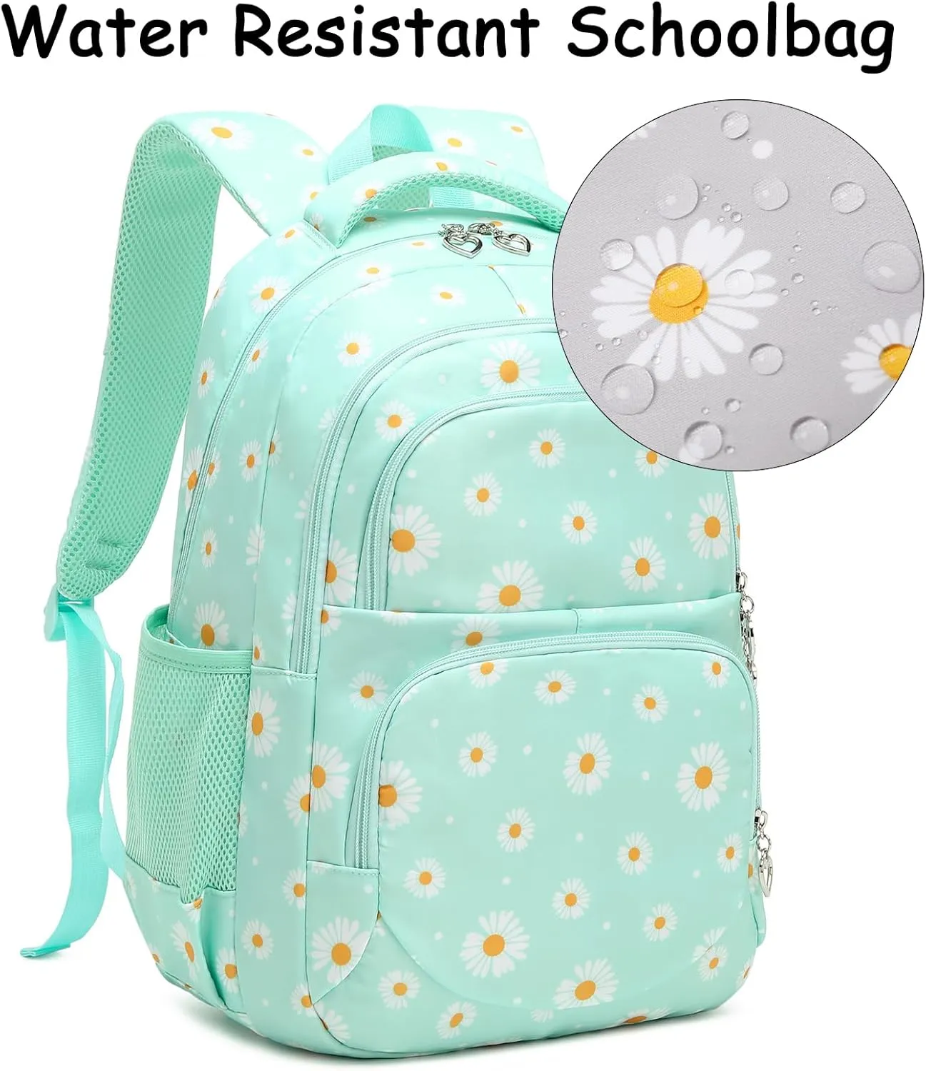 Sugaroom 3Pcs Daisy Prints Backpack for Girls Kids Bookbags set Primary School Backpack Elementary Backpack with Lunch Box and Pencil Case