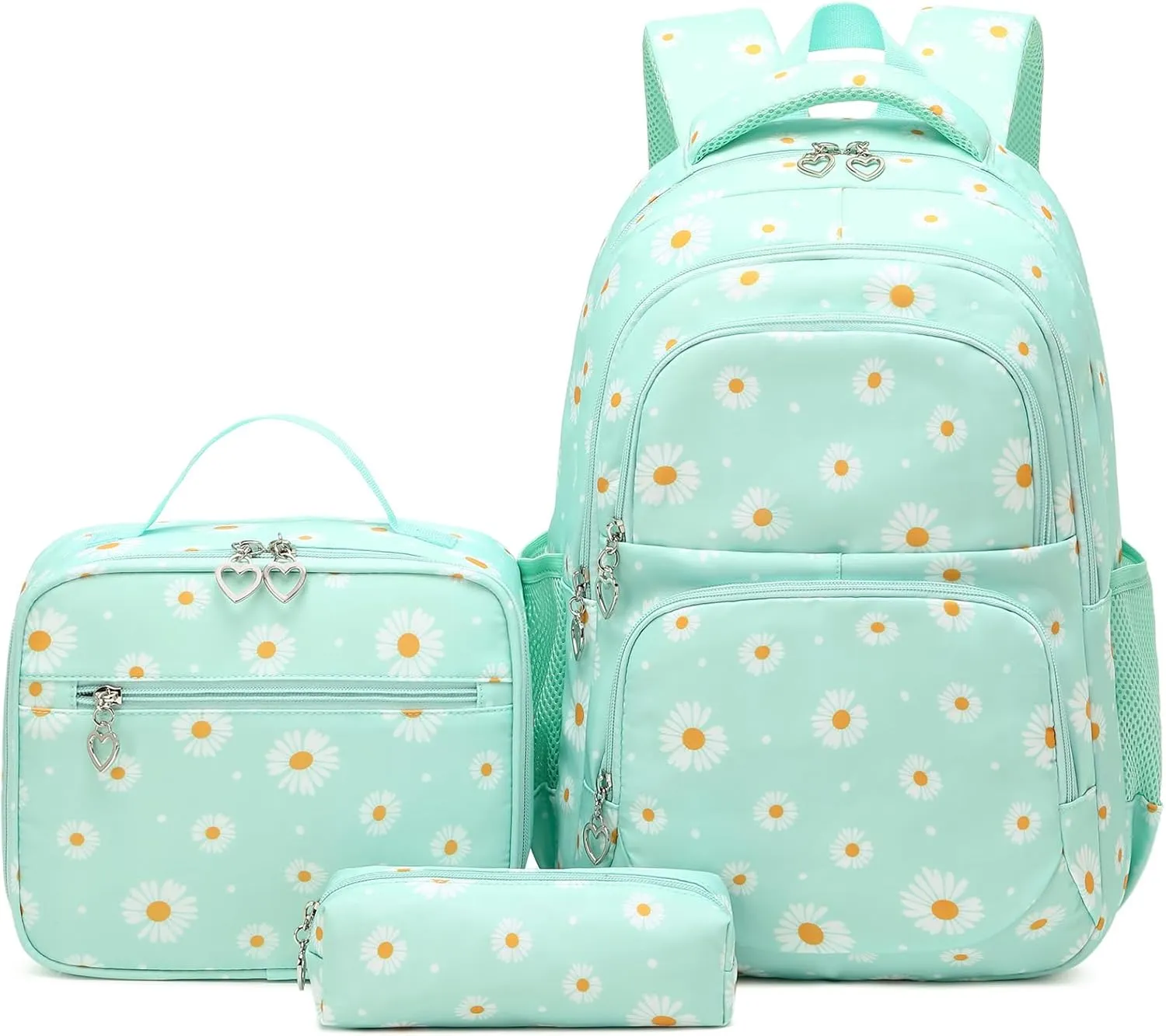 Sugaroom 3Pcs Daisy Prints Backpack for Girls Kids Bookbags set Primary School Backpack Elementary Backpack with Lunch Box and Pencil Case