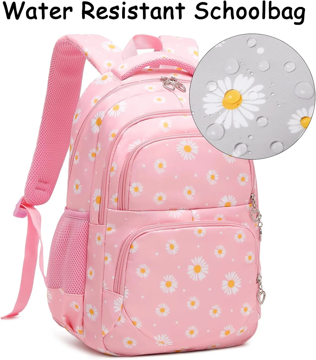 Sugaroom 3Pcs Lightweight Water Resistant Daisy Backpack for Girls Backpack with Lunch Box School Backpack Elementary Primary Kids Bookbags Set
