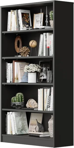 Sunon Wood Bookcase 5-Shelf Freestanding Display Wooden Bookshelf for Home Office School (11.6'' D*33'' W*59.8'' H,Black)