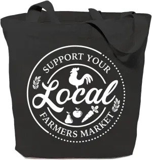 Support Your Local Farmers Market Canvas Tote Bag for Women Aesthetic Reusable Grocery Shoulder Shopping Bags