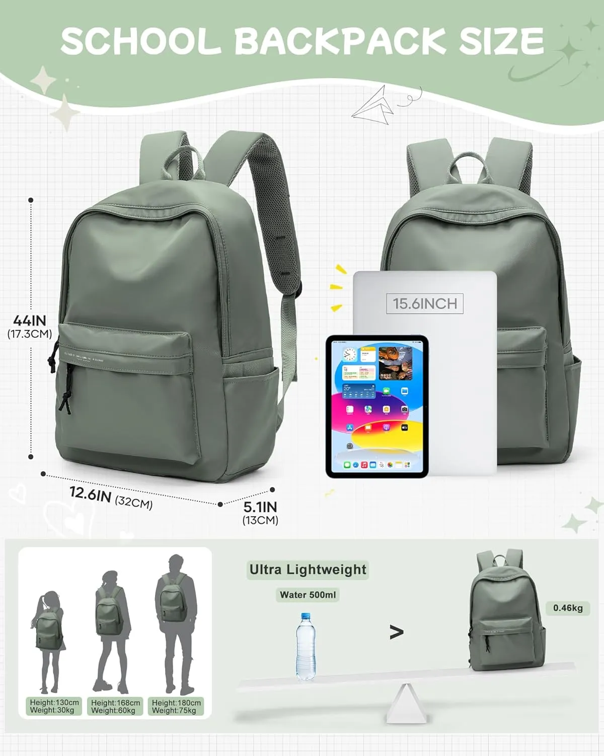 suradar School Backpack Middle High School Students Bookbag for Teens Girls Boy College Backpack for Women Men Casual Daypack