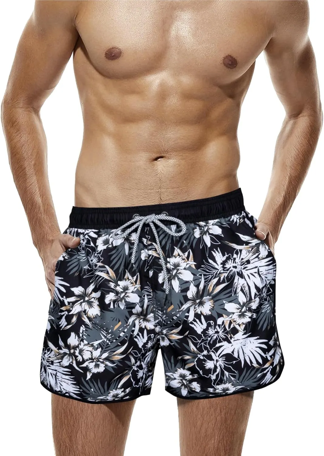 SURF CUZ Mens Swim Trunks 5" Swim Shorts Vintage Bathing Suits with Mesh Lining 80s 90s Retro Swimwear Board Shorts