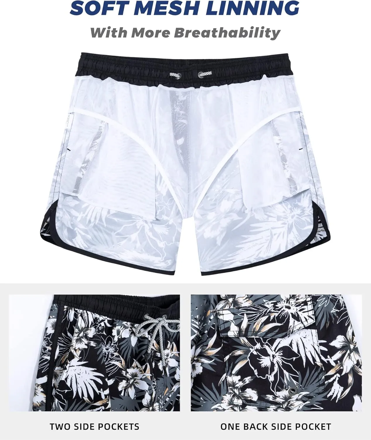 SURF CUZ Mens Swim Trunks 5" Swim Shorts Vintage Bathing Suits with Mesh Lining 80s 90s Retro Swimwear Board Shorts