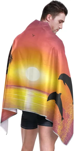 susiyo Beach Towel, 31x71 inch Sunset Tree Dolphin Jumping Quick Dry Towels for Beach Bath Pool Gym
