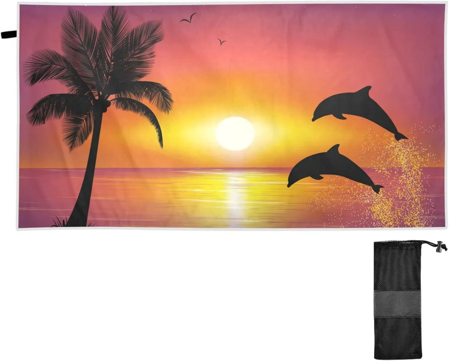 susiyo Beach Towel, 31x71 inch Sunset Tree Dolphin Jumping Quick Dry Towels for Beach Bath Pool Gym