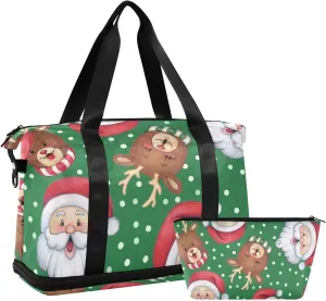 susiyo Travel Duffel Bags for Women, Vintage Santa and Reindeer Sports Duffel Bags Gym Bags with Shoes Compartment, Tote Bag Weekender Bag for Travelling