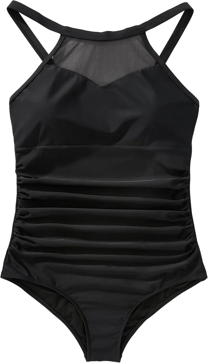 SUUKSESS Women Tummy Control One Piece Swimsuit Sexy Mesh High Neck Bathing Suit