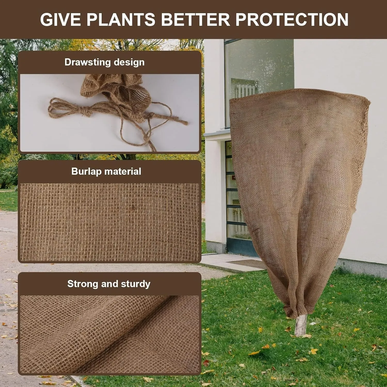 Svepndic 2PCS 47''x40'' Reusable Warm Burlap Winter Plant Cover Bags with Drawstring Burlap Plant Covers Freeze Protection Plant Frost Cloth Cold Freeze Blanket Protecting Fruit Tree Potted Plants