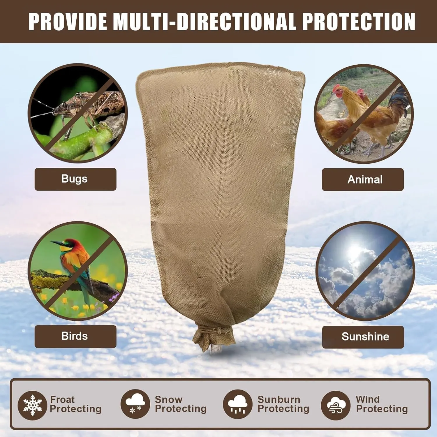 Svepndic 2PCS 47''x40'' Reusable Warm Burlap Winter Plant Cover Bags with Drawstring Burlap Plant Covers Freeze Protection Plant Frost Cloth Cold Freeze Blanket Protecting Fruit Tree Potted Plants