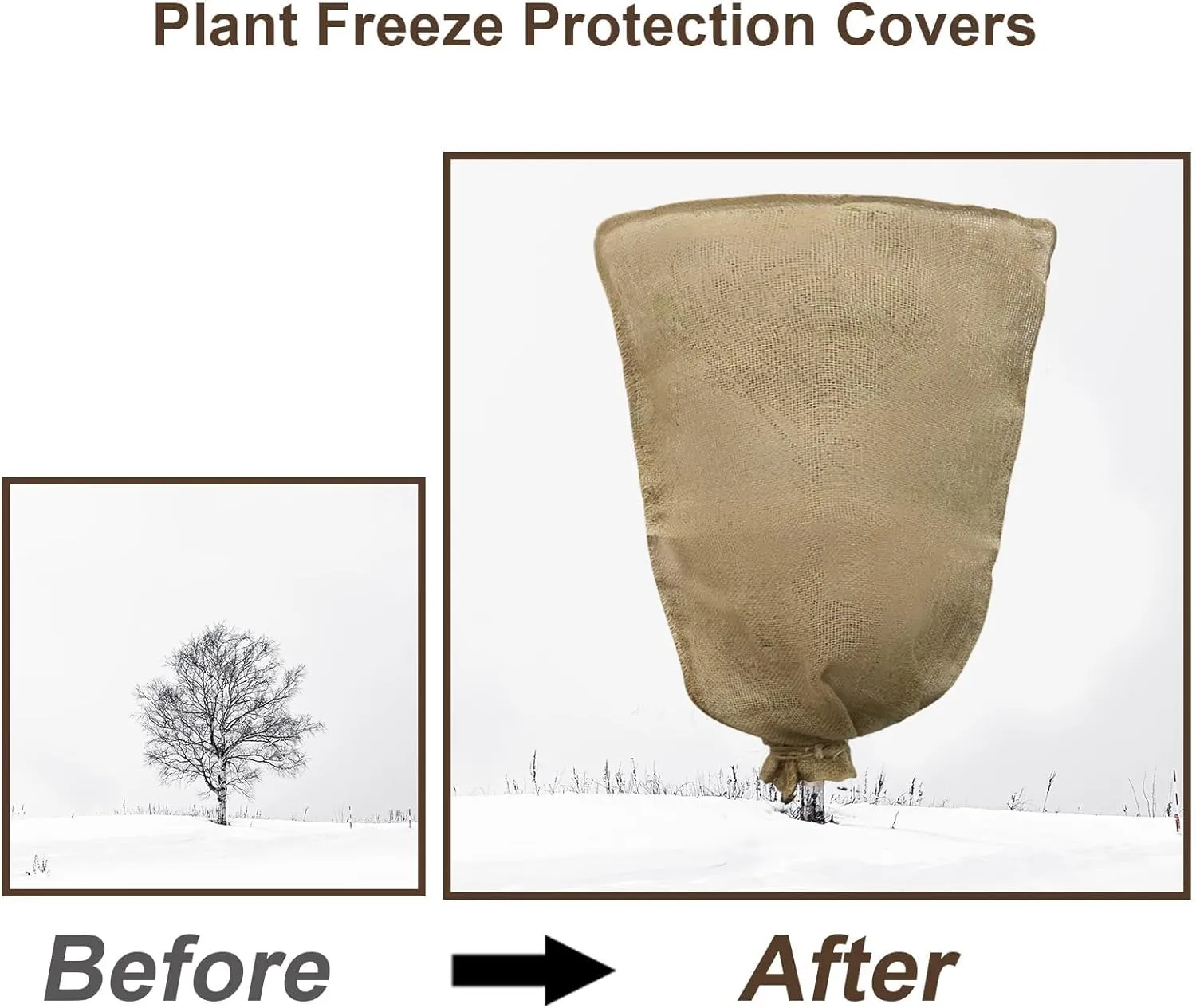 Svepndic 2PCS 47''x40'' Reusable Warm Burlap Winter Plant Cover Bags with Drawstring Burlap Plant Covers Freeze Protection Plant Frost Cloth Cold Freeze Blanket Protecting Fruit Tree Potted Plants