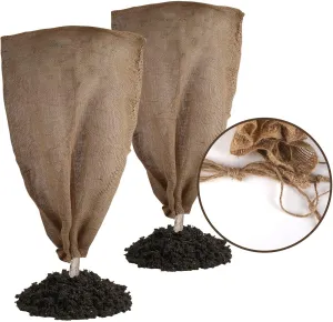 Svepndic 2PCS 47''x40'' Reusable Warm Burlap Winter Plant Cover Bags with Drawstring Burlap Plant Covers Freeze Protection Plant Frost Cloth Cold Freeze Blanket Protecting Fruit Tree Potted Plants