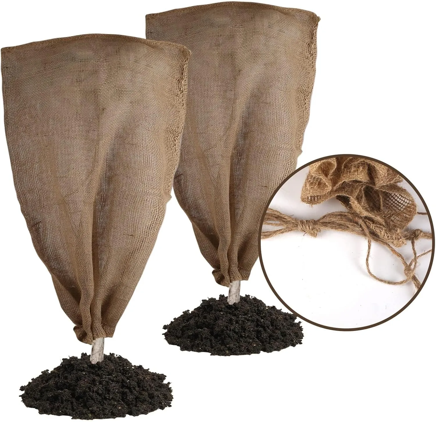 Svepndic 2PCS 47''x40'' Reusable Warm Burlap Winter Plant Cover Bags with Drawstring Burlap Plant Covers Freeze Protection Plant Frost Cloth Cold Freeze Blanket Protecting Fruit Tree Potted Plants
