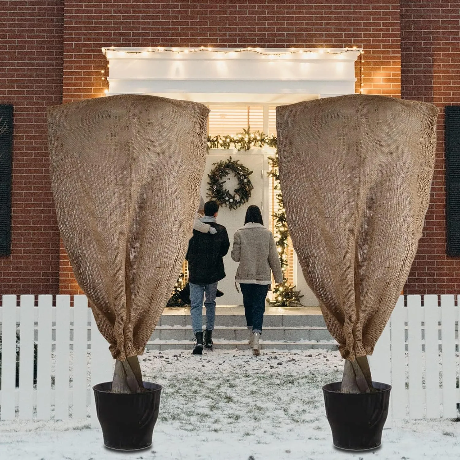 Svepndic 2PCS 47''x40'' Reusable Warm Burlap Winter Plant Cover Bags with Drawstring Burlap Plant Covers Freeze Protection Plant Frost Cloth Cold Freeze Blanket Protecting Fruit Tree Potted Plants