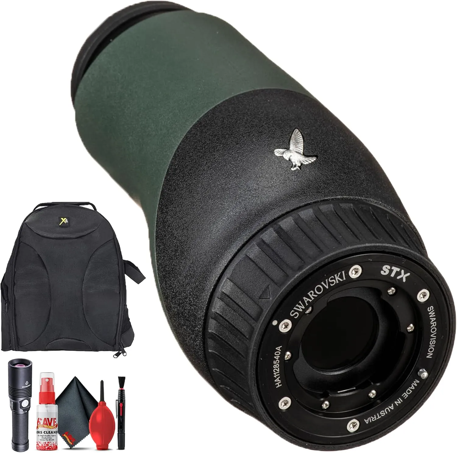 Swarovski STX Eyepiece Module   Padded Backpack   Flashlight   Cleaning Kit