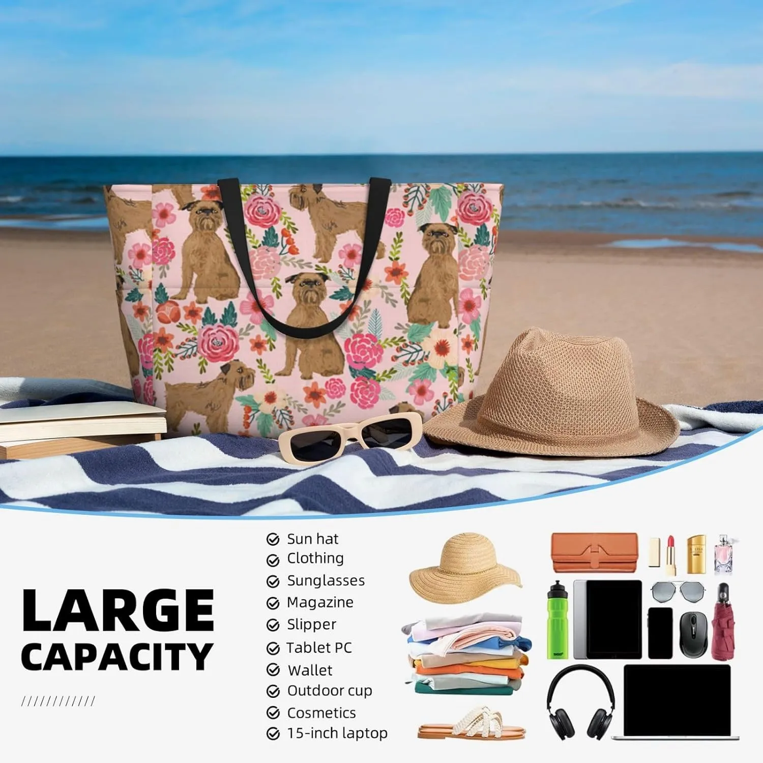 SWEET TANG Beach Bags for Women Large Waterproof Beach Tote Bag Zipper Swim Pool Bag