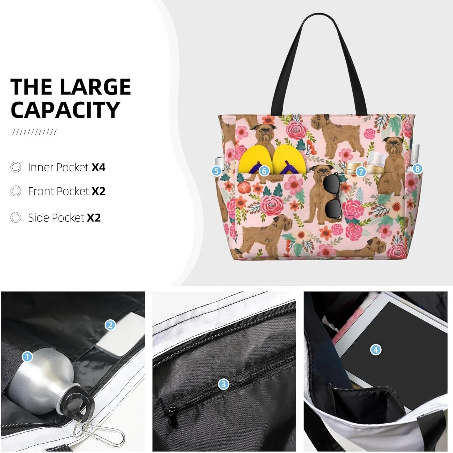 SWEET TANG Beach Bags for Women Large Waterproof Beach Tote Bag Zipper Swim Pool Bag