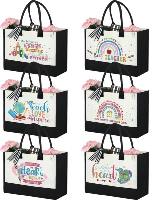 Sweetude 6 Pcs Teacher Tote Bag Bulk Teacher Appreciation Gifts Thank You Canvas Bags for Women Retirement