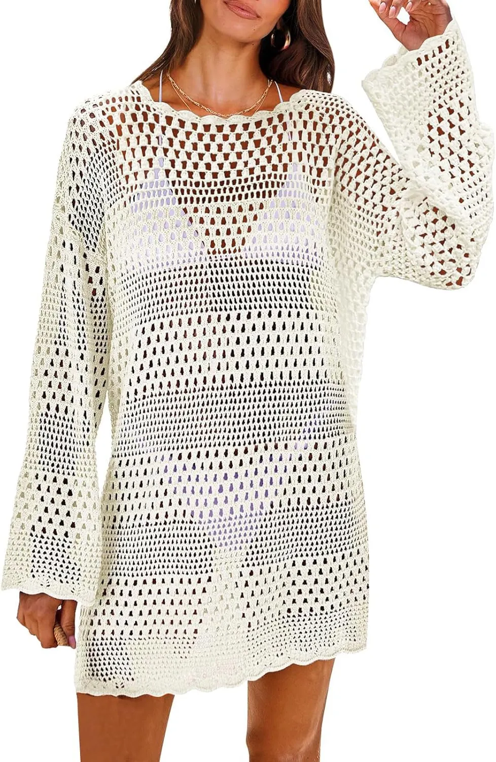 Swimsuit Coverup for Women Light Summer Bathing Suit Swimwear Mesh Knit Beach Dress Breathable Cover Up Crochet Dresses