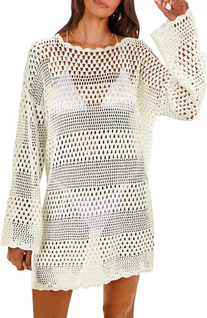Swimsuit Coverup for Women Light Summer Bathing Suit Swimwear Mesh Knit Beach Dress Breathable Cover Up Crochet Dresses