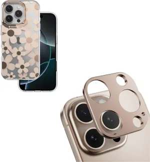 SWITCHEASY Camera Lens Protector for iPhone 16 Pro 6.3"(Rose' Gold) Bundle with Flower Floral Cas for iPhone 16 Pro 6.3" (Rose')