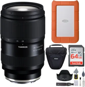 Tamron Di III VXD G2 28-75mm f/2.8 Lens for Sony E-Mount Bundle with 1TB External Portable Hard Drive, Camera Case and Accessory, and 64 GB Memory Card(4 Items)