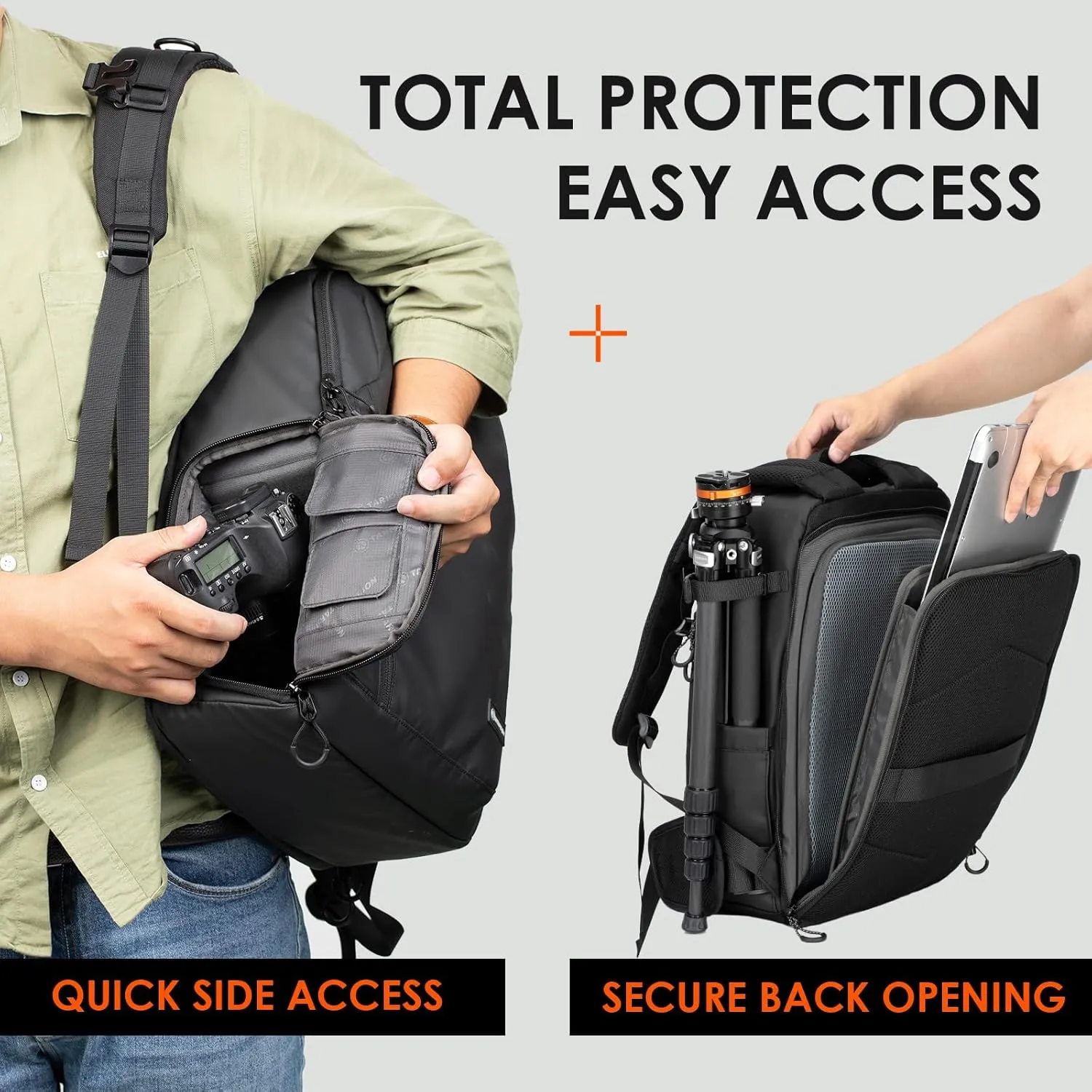 TARION Camera Backpack Waterproof Bag - DSLR Camera Bag with 15.6in Laptop Compartment Rain Cover, Professional Travel Photography Backpack for Photographers, SLR, Camera Lens, TR-XL, Black