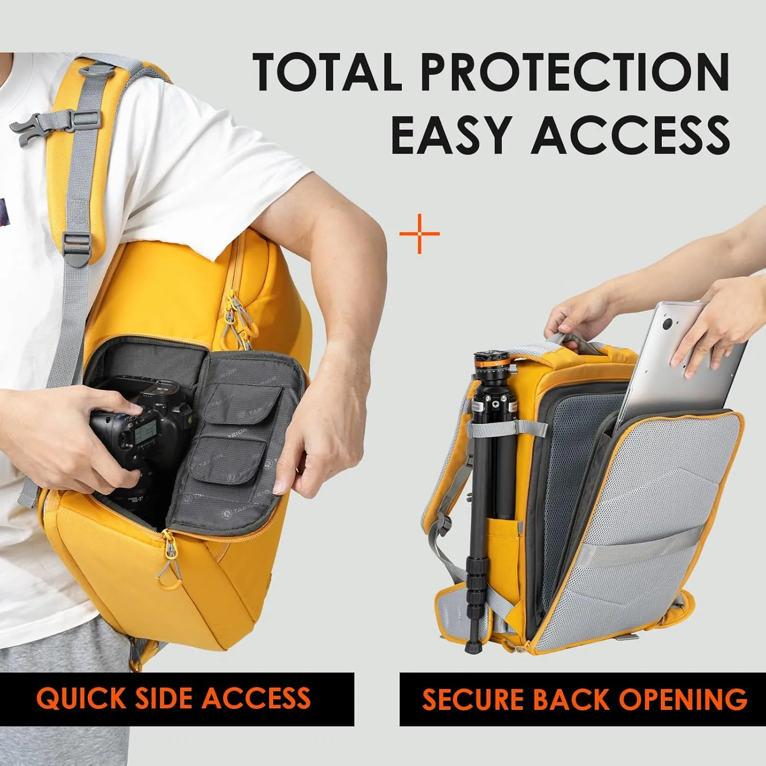 TARION Camera Backpack - Waterproof DSLR Bag with 15.6in Laptop Compartment, Rain Cover, Professional Travel Photography Backpack for Photographers, SLR, Camera Lens, TR-XL, Yellow