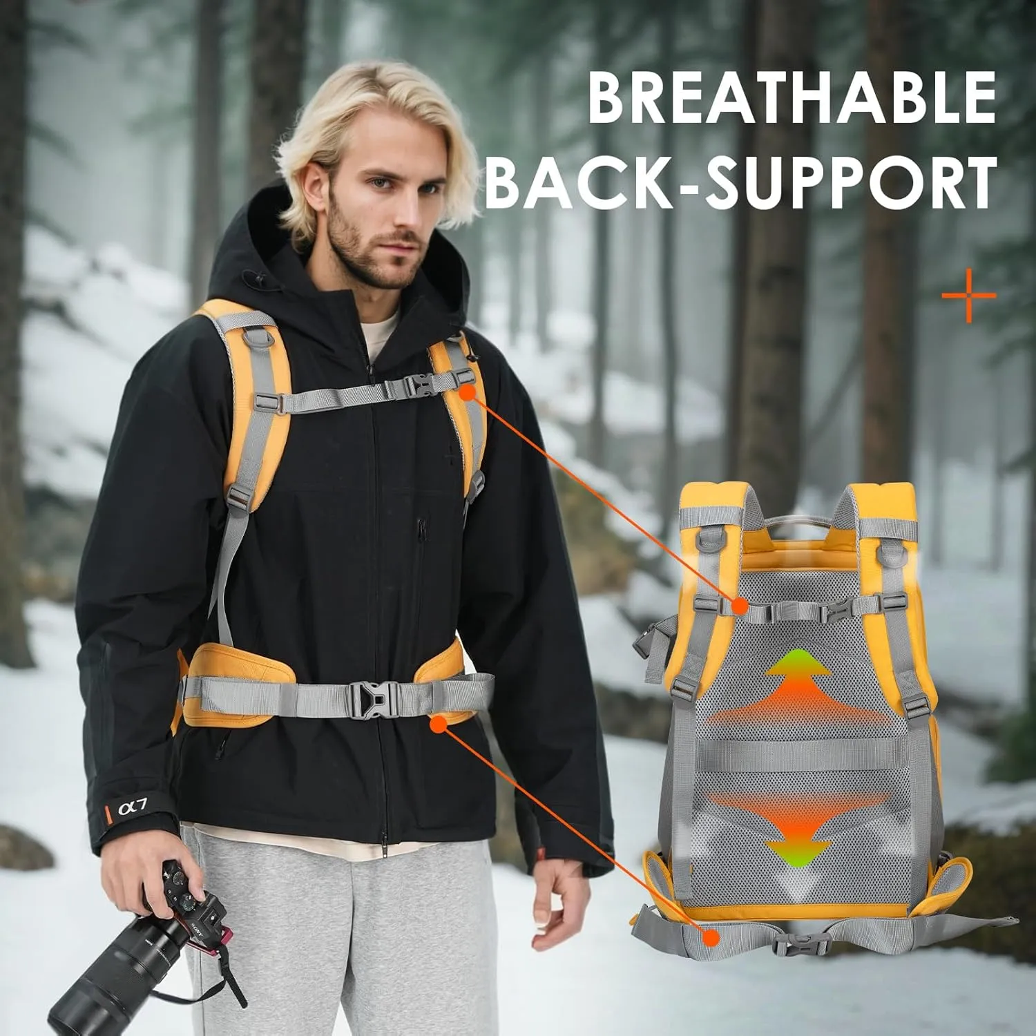 TARION Camera Backpack - Waterproof DSLR Bag with 15.6in Laptop Compartment, Rain Cover, Professional Travel Photography Backpack for Photographers, SLR, Camera Lens, TR-XL, Yellow