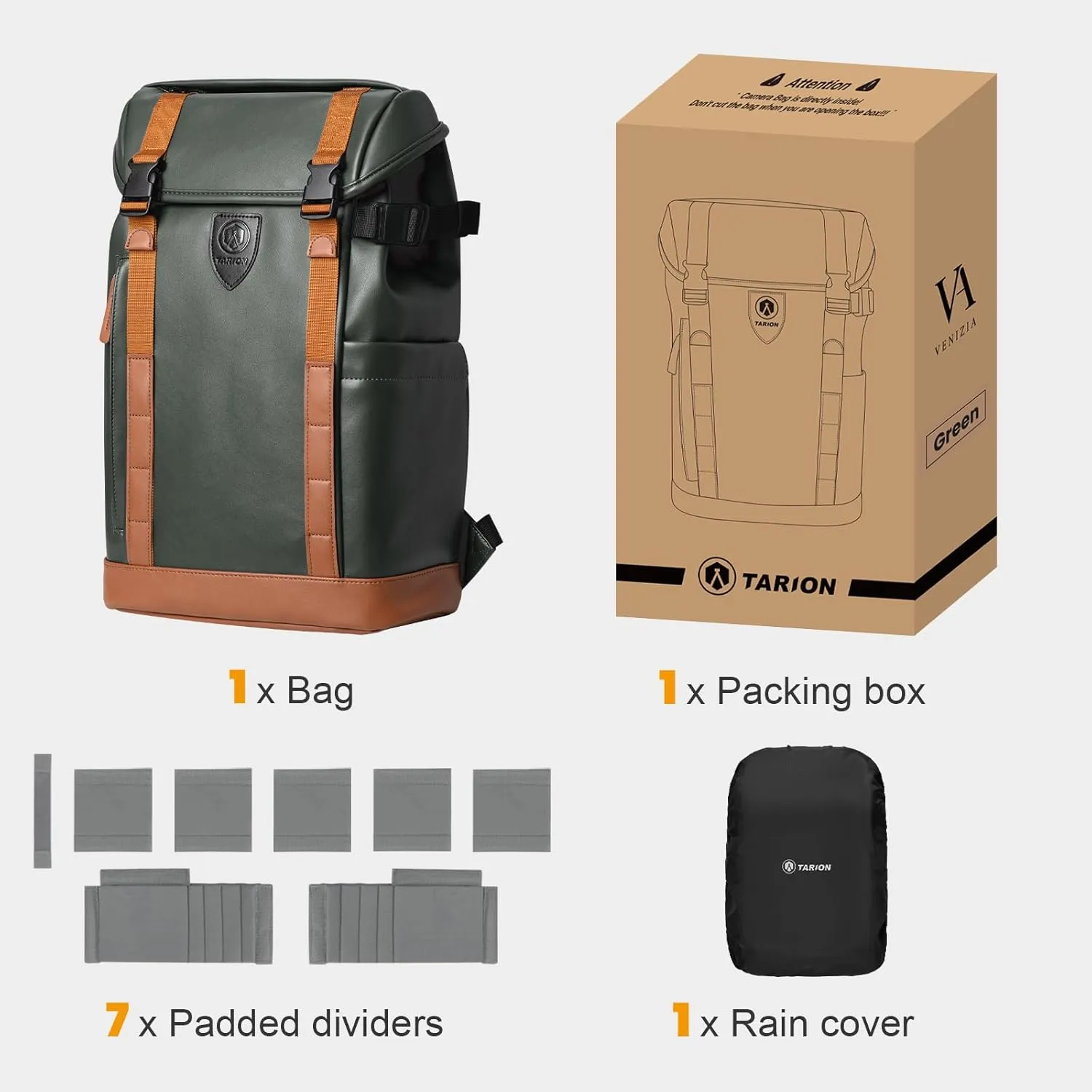 TARION Waterproof Camera Backpack Bag - Eco-friendly Leather Camera Bag with 13" Laptop Sleeve Removable Insert, Safe Back &Top Access, Modern Camera Backpack for Photographer Stylish Venizia Green