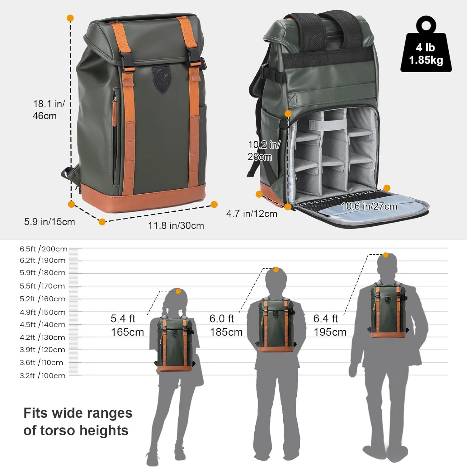 TARION Waterproof Camera Backpack Bag - Eco-friendly Leather Camera Bag with 13" Laptop Sleeve Removable Insert, Safe Back &Top Access, Modern Camera Backpack for Photographer Stylish Venizia Green