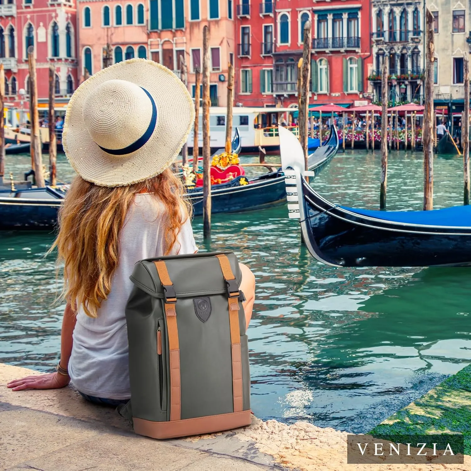 TARION Waterproof Camera Backpack Bag - Eco-friendly Leather Camera Bag with 13" Laptop Sleeve Removable Insert, Safe Back &Top Access, Modern Camera Backpack for Photographer Stylish Venizia Green