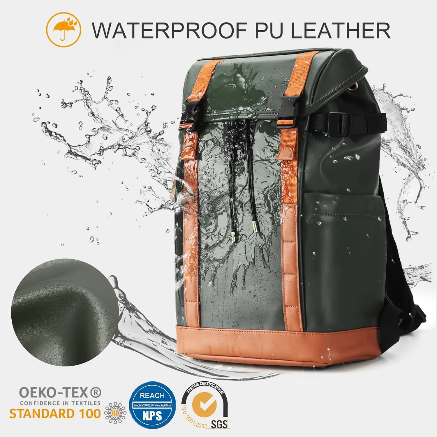 TARION Waterproof Camera Backpack Bag - Eco-friendly Leather Camera Bag with 13" Laptop Sleeve Removable Insert, Safe Back &Top Access, Modern Camera Backpack for Photographer Stylish Venizia Green