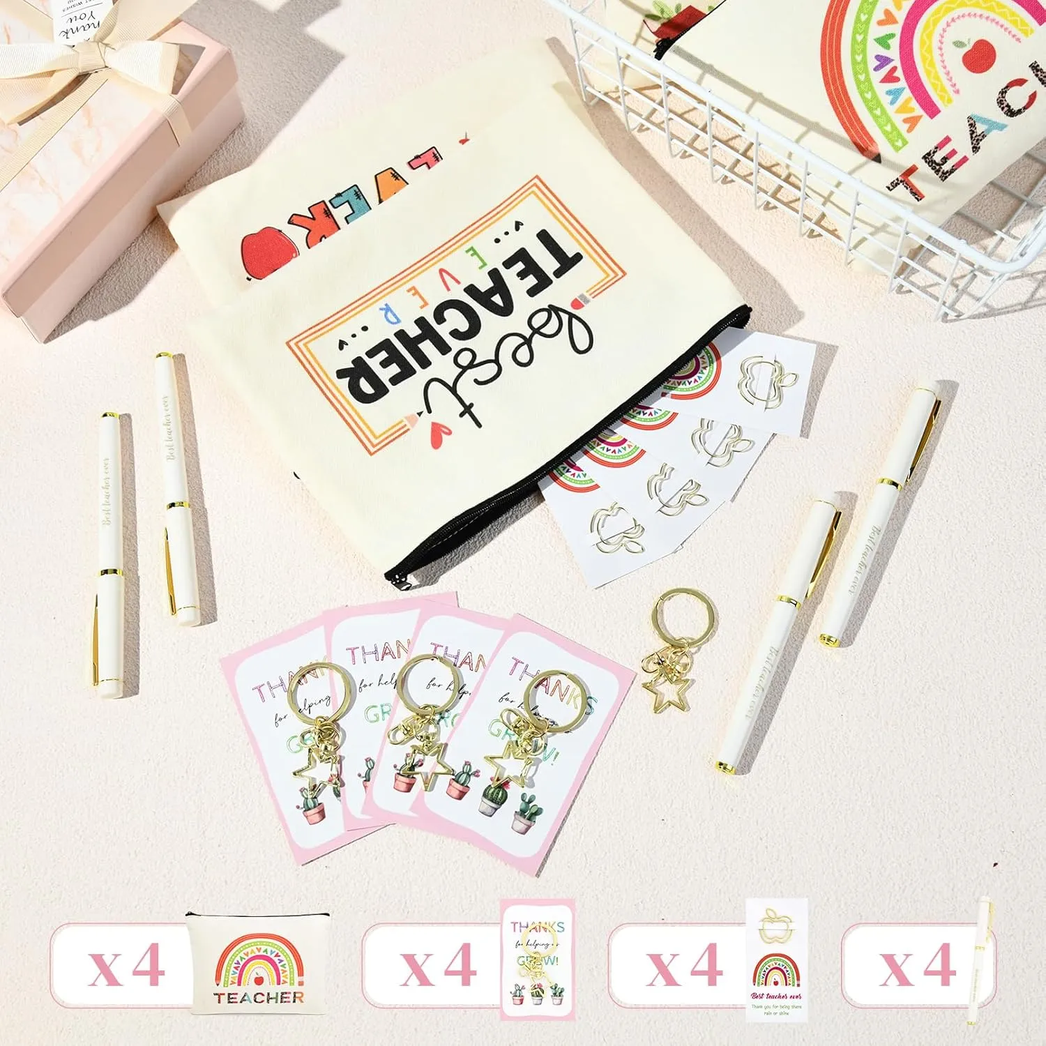 Teacher Appreciation Gifts Bulk Teacher Gifts Makeup Bag Survival Kit with Keychain for Women