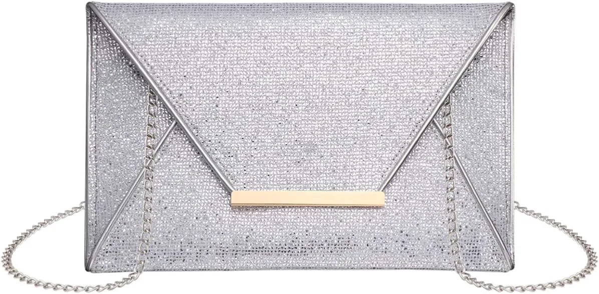 TENDYCOCO Envelope Handbag Sequins Evening Clutch Purse Glitter Prom Clutch for Women Ladies (Silver)