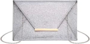 TENDYCOCO Envelope Handbag Sequins Evening Clutch Purse Glitter Prom Clutch for Women Ladies (Silver)