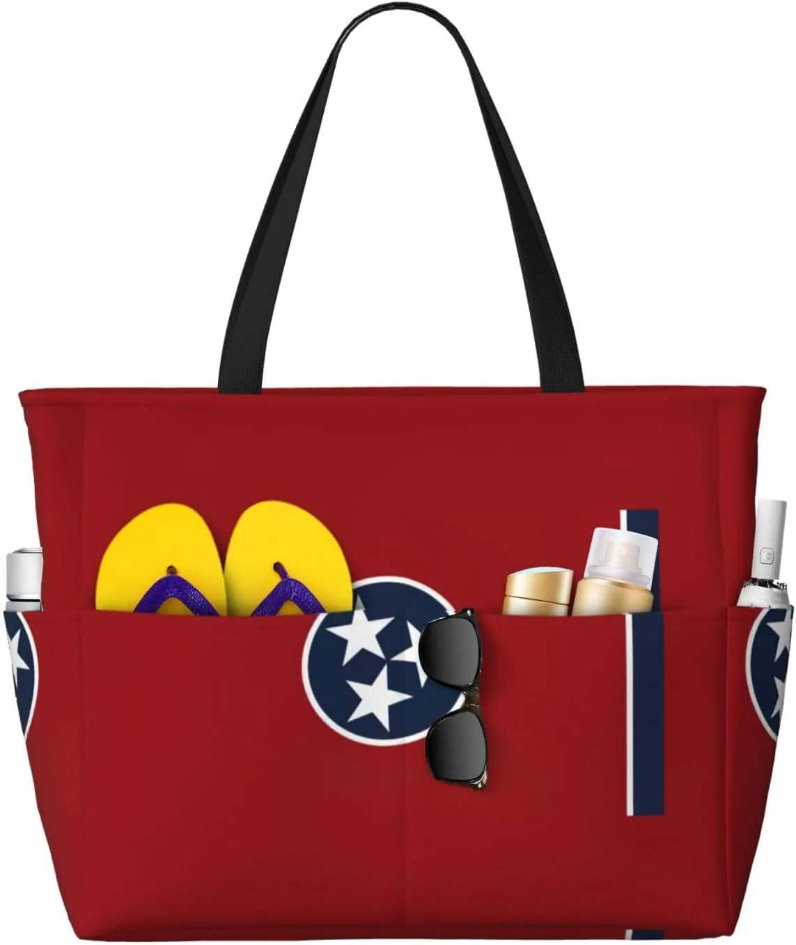 Tennessee State Flag Print Roomy Beach Tote Bag For Women, Large Travel Bag For Weekend Travel,Pool