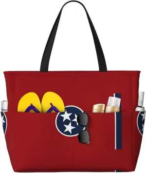 Tennessee State Flag Print Roomy Beach Tote Bag For Women, Large Travel Bag For Weekend Travel,Pool