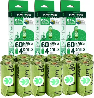 The Original Poop Bags® 92% Plant-Based Dog Waste Bags, Unscented, Leakproof & Extra-Thick, 180 Bags (12 Leash Rolls)