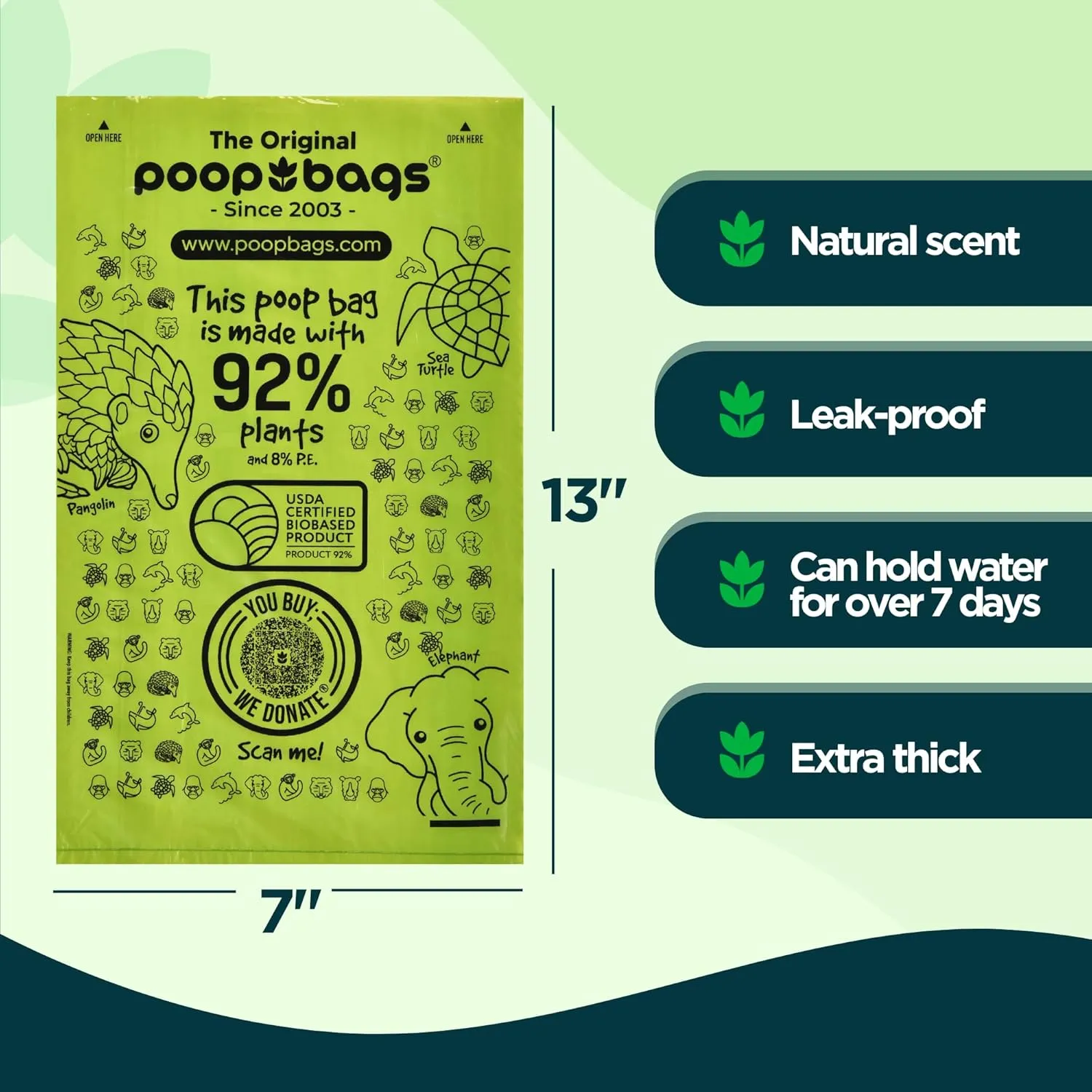 The Original Poop Bags® 92% Plant-Based Dog Waste Bags, Unscented, Leakproof & Extra-Thick, 180 Bags (12 Leash Rolls)