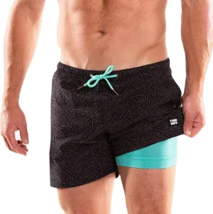 Third Wave Swim Trunks with Compression Liner - Men's Premium 5 Inch Inseam Quick Dry Swim Shorts for Beach and Swimming