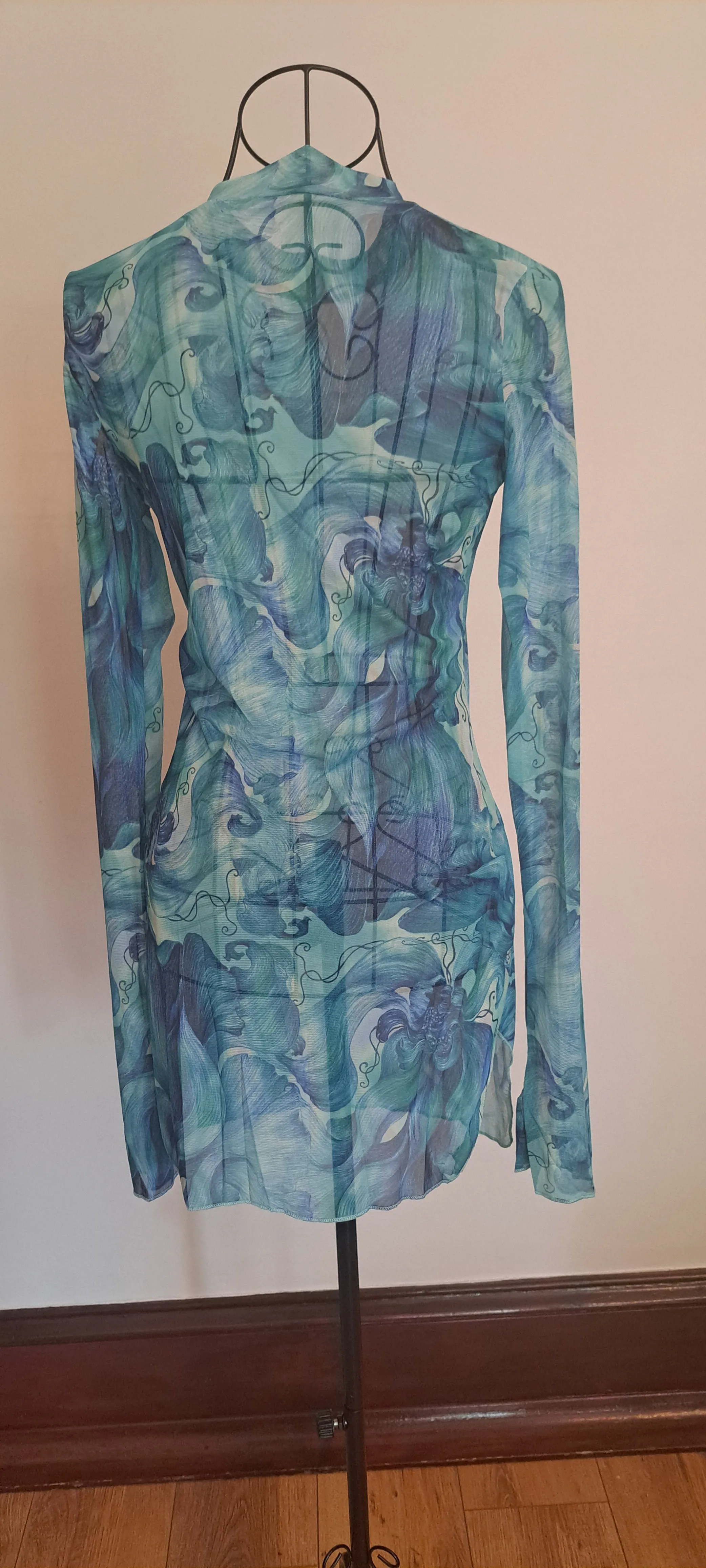 Tie-dye Floral Print Mesh Micro Mini Dress