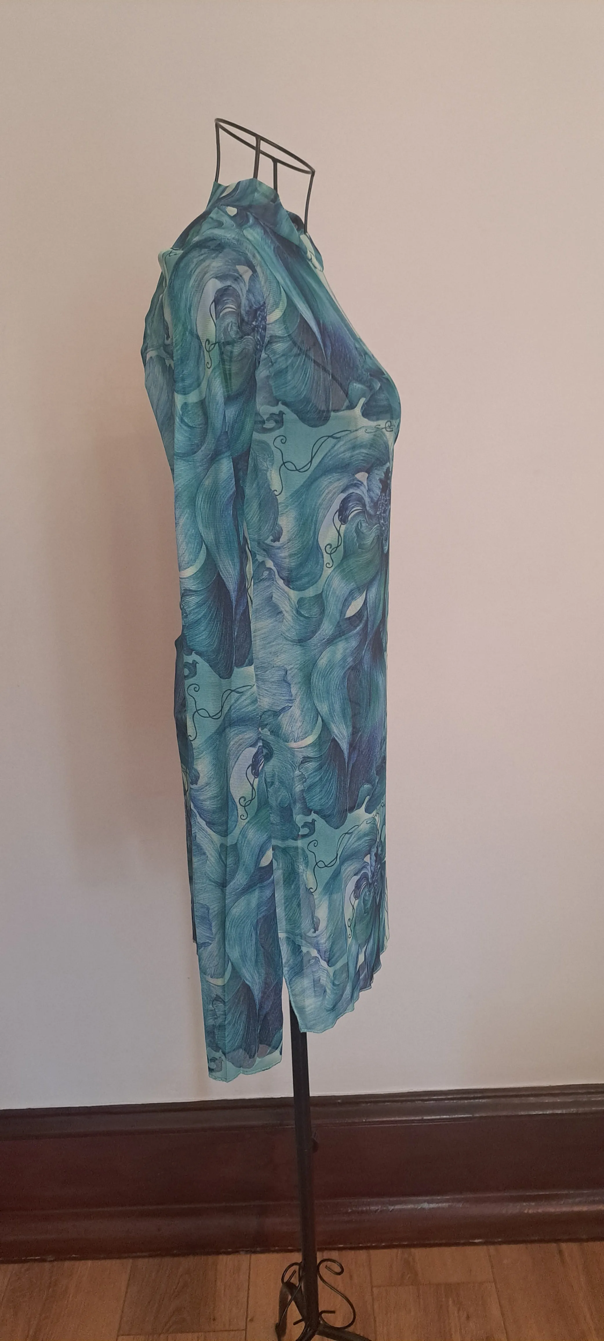 Tie-dye Floral Print Mesh Micro Mini Dress