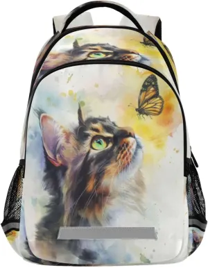 Toddler Backpack for School Girls and Boys 6-12, Child Bookbag with Reflective Strips, Watercolour Civet Cat